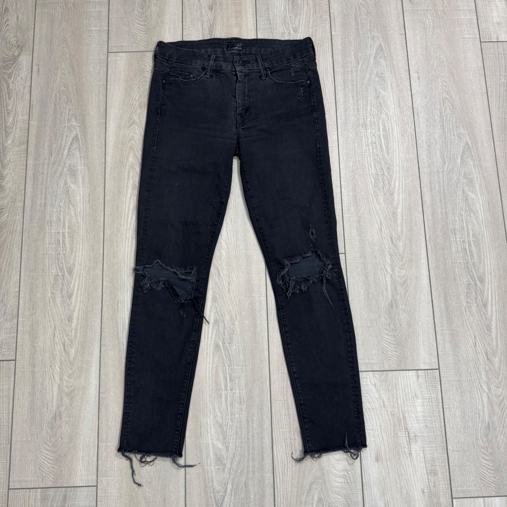 Mother Looker Ankle Fray Women 27 Black Guilty as Sin Distressed Skinny Jeans